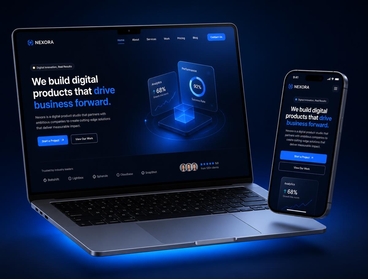 Site profissional criado pela North Sites exibido em um notebook e em um smartphone