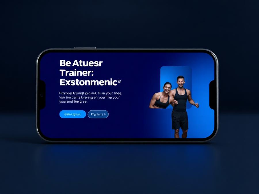 Landing page de personal trainer exibida em um smartphone