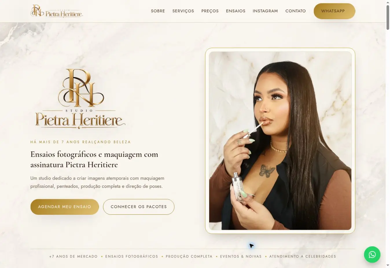 Página inicial do site do Studio Pietra Heritiere